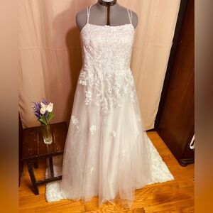 JJ’s House Plus Size Blush Pink A Line Tulle Prom Dress